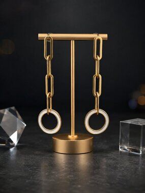 18K Gold Plated Paperclip Chain Drop Earrings White Shell Minimalist Dangle 2.5"